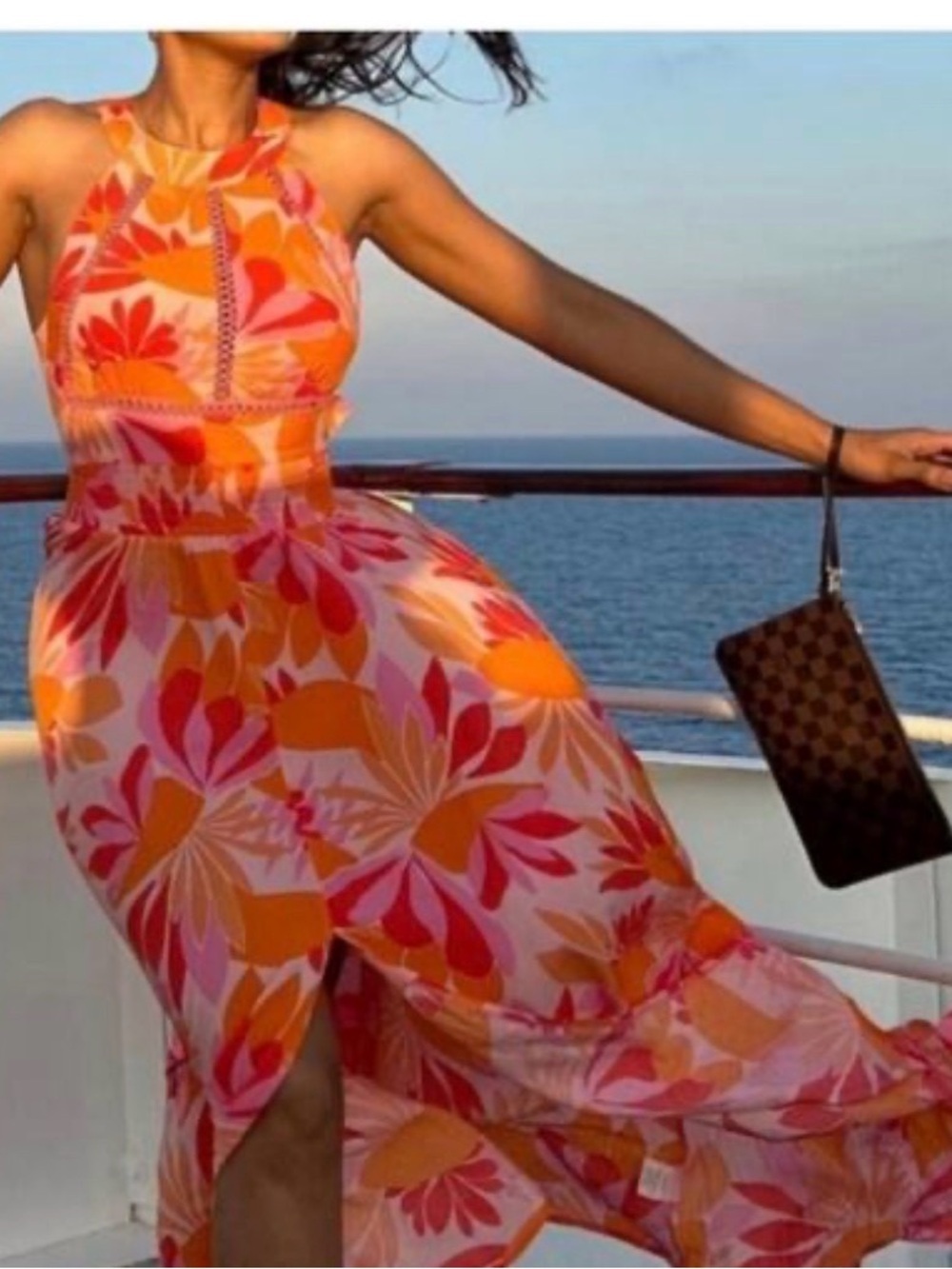 Anthropologie Abel the Label ATL Orange Pink Floral Halter Maxi Dress size xs